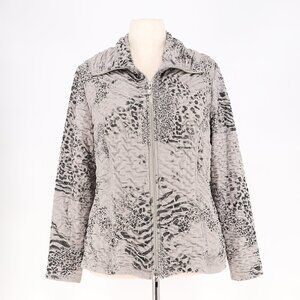 FRANK LYMAN VINTAGE Textured Animal Print Zip-Up Gray Jacket Size 14